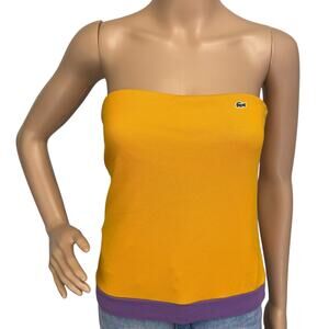 Vintage Y2K Lacoste Logo Tube Tank Top Orange Strapless Shelf Bra 36 Size S